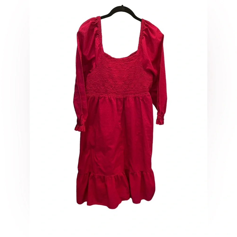 J. Crew Factory Square Neck Swiss Dot Pink Dress With Pockets Size Large EUC